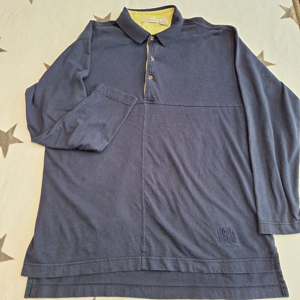 Vintage Claiborne Polo Shirt Mens L Blue Long Sleeve Cotton Golf Preppy Retro